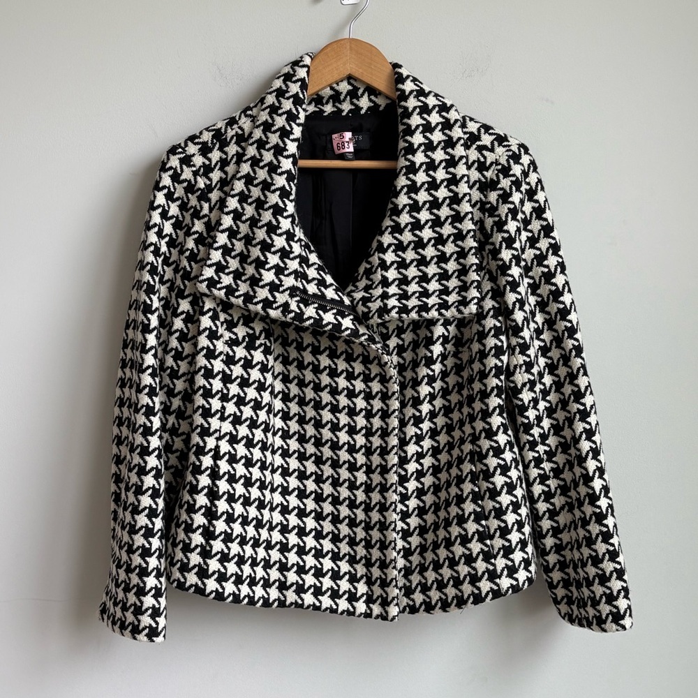 Talbots Houndstooth Wool-Blend Asymmetrical Zip Moto-Style Jacket Size 14WP - Picture 10 of 10